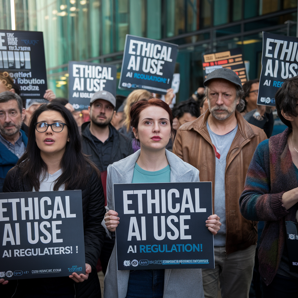 Manifestants demandant une utilisation éthique de l'IA