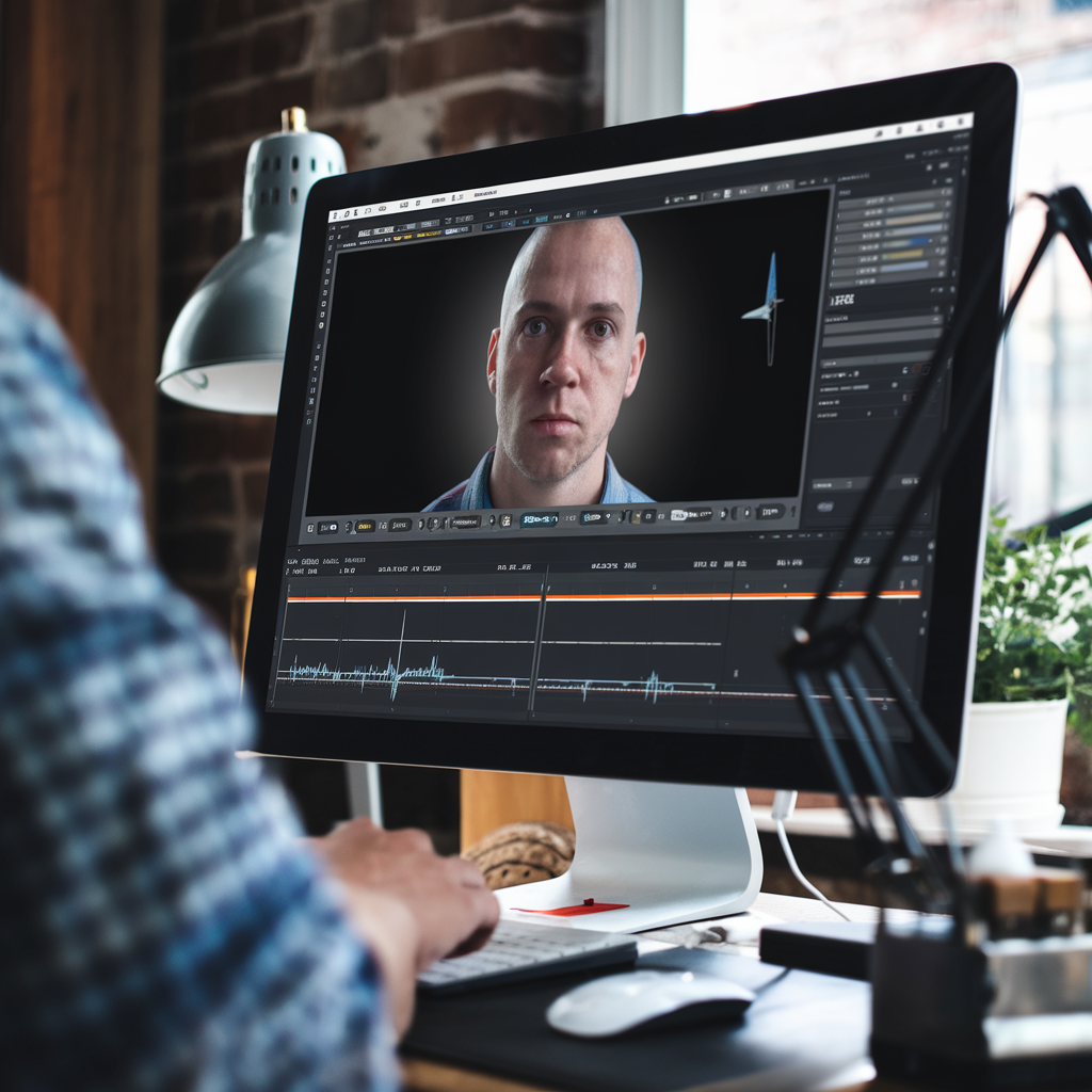 Écran d'ordinateur éditant une vidéo deepfake