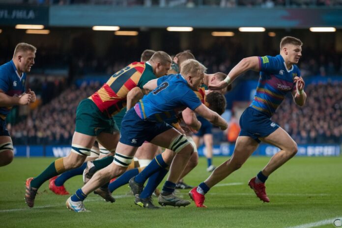 Match de rugby au Millennium Stadium Match de rugby intense au Millennium Stadium de Cardiff