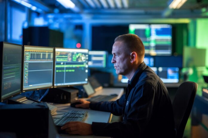 Expert en cybersécurité en action Un expert en cybersécurité analyse des données sur des écrans