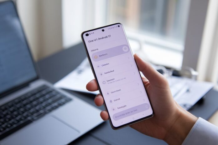 Un smartphone Samsung affichant One UI 9 et Android 17