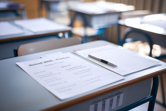 Feuille d’examen du brevet 2026 français posée sur une table