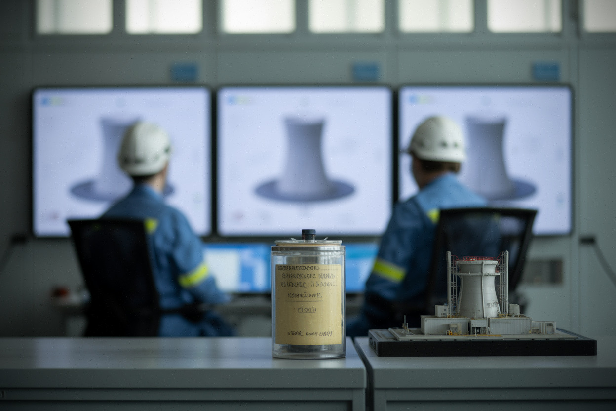 Salle de contrôle nucléaire civile et ingénieurs, illustration des enjeux de surveillance