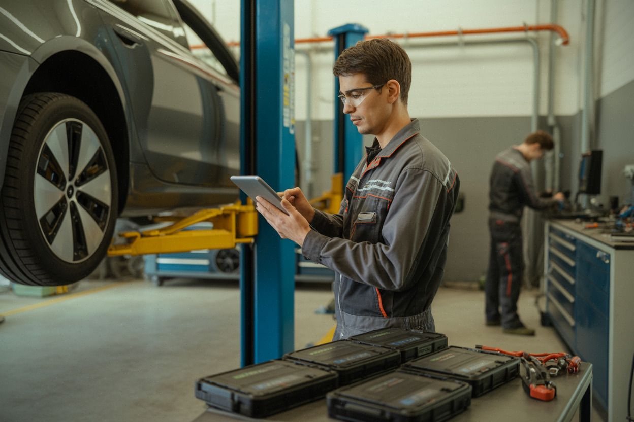 Atelier Renault, diagnostic batterie et maintenance des voitures électriques.