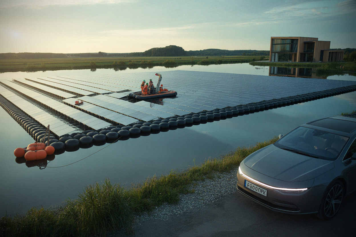 Centrale solaire flottante sur plan d’eau à Chevenon dans la Nièvre