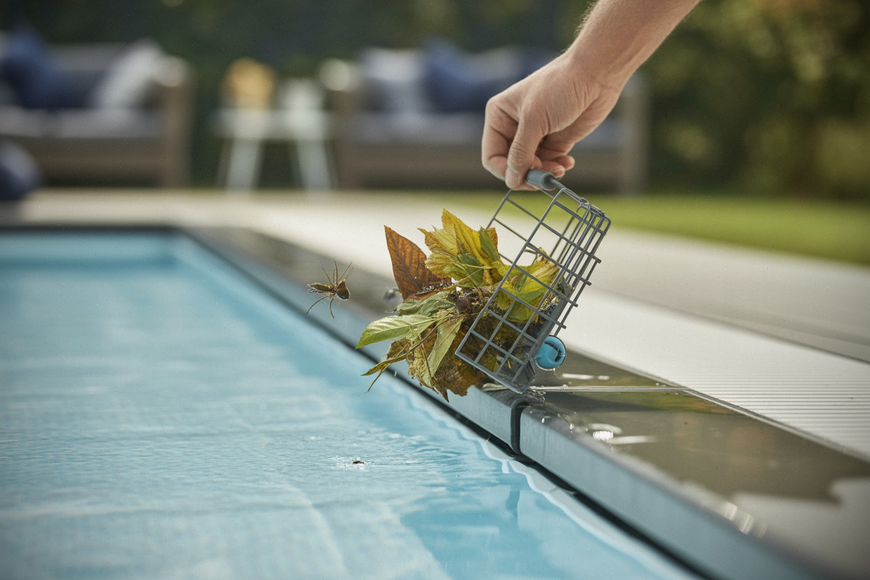 Robot de surface Aiper ramassant feuilles et insectes dans la piscine