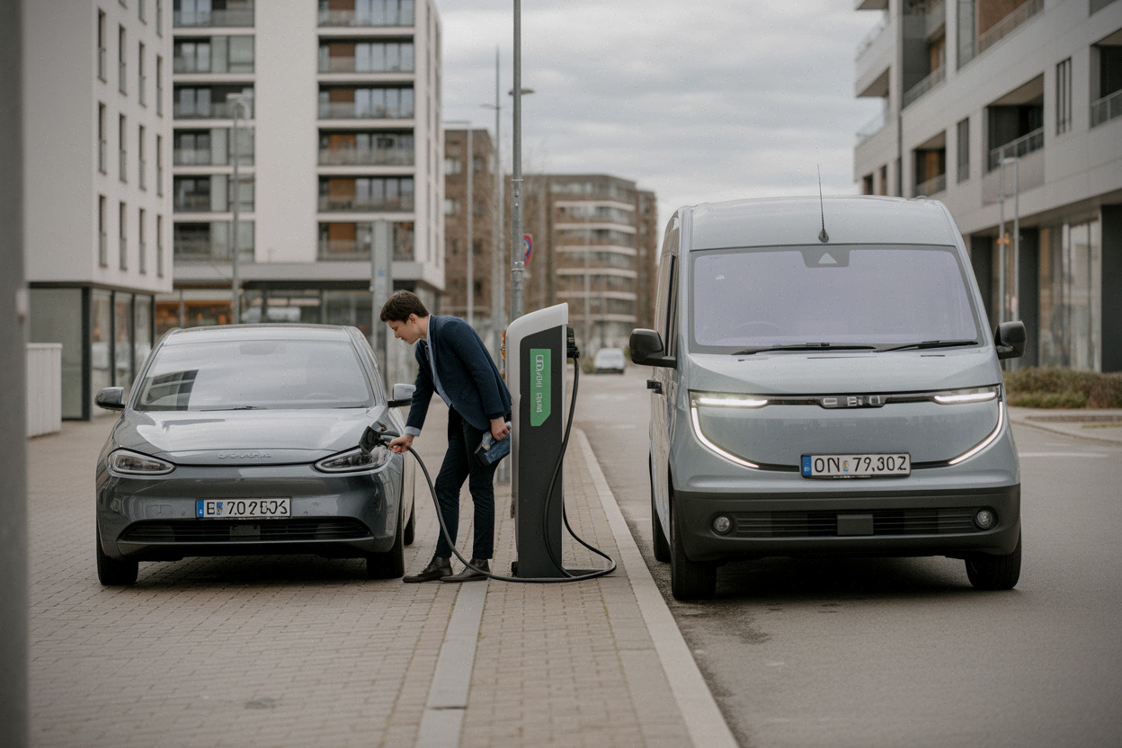 Recharge d’un véhicule électrique de flotte en ville, usage professionnel