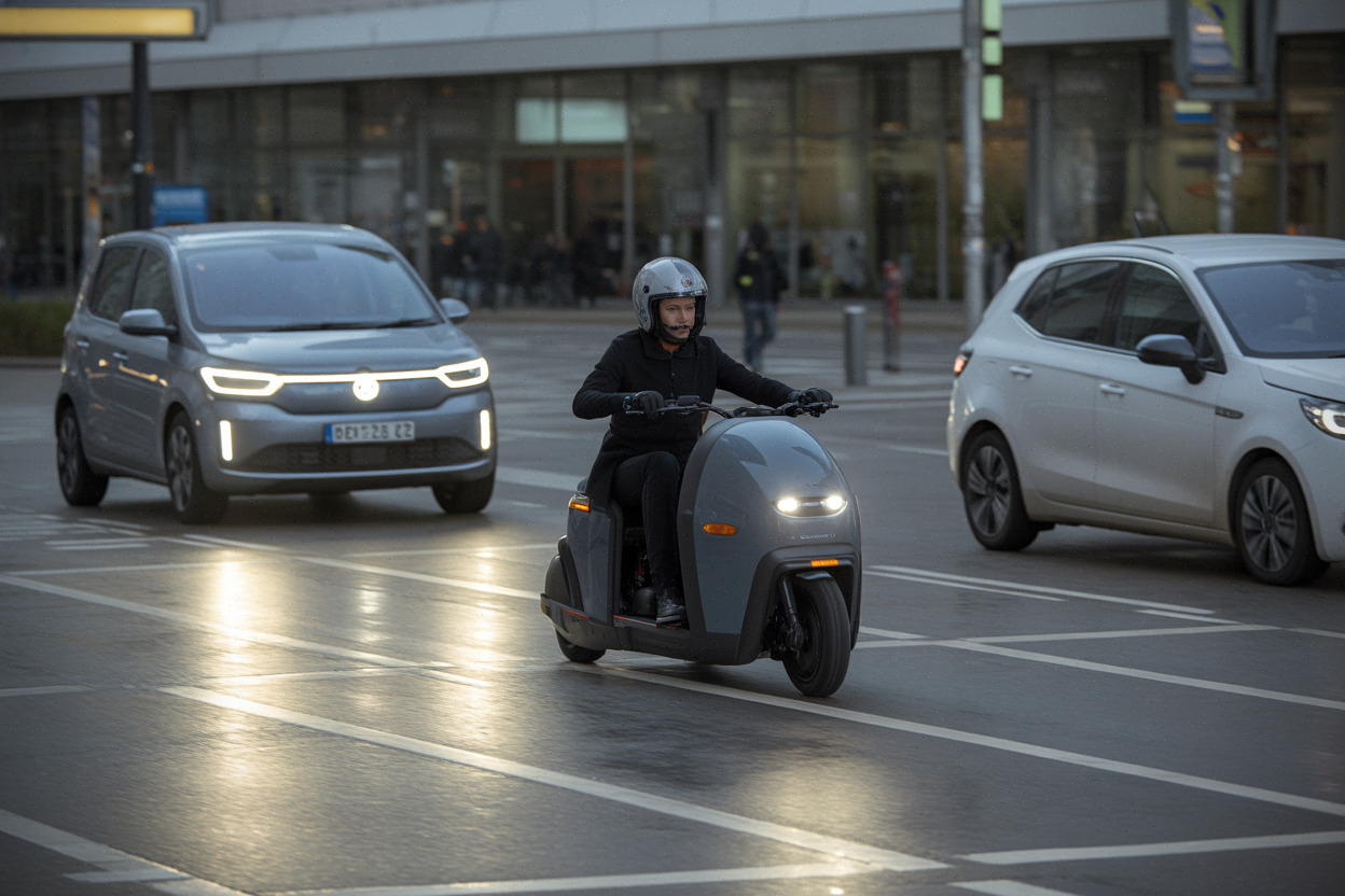 Insertion d’un microcar deux roues dans le trafic urbain