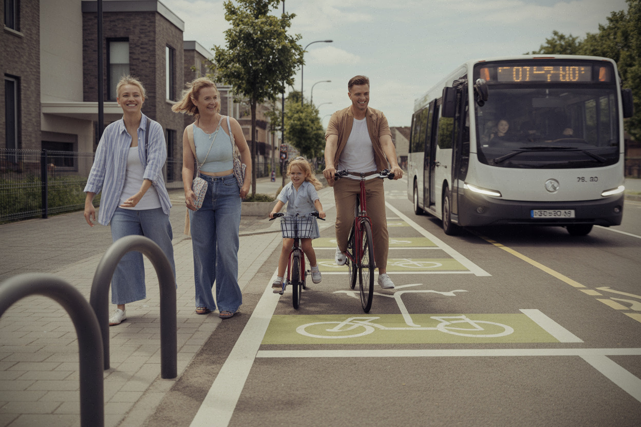 Déplacements à pied et à vélo près d’une école à Montrabé