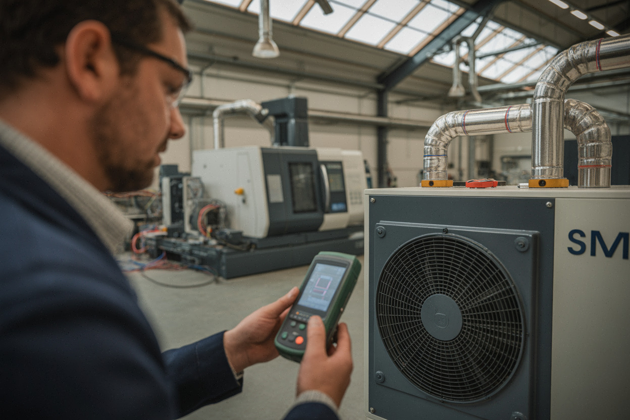 Installation d’une pompe à chaleur industrielle dans une PME en atelier
