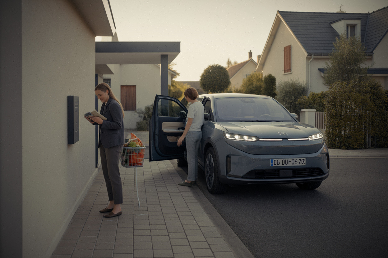 En France, ménage évaluant le coût d’usage d’un SUV électrique