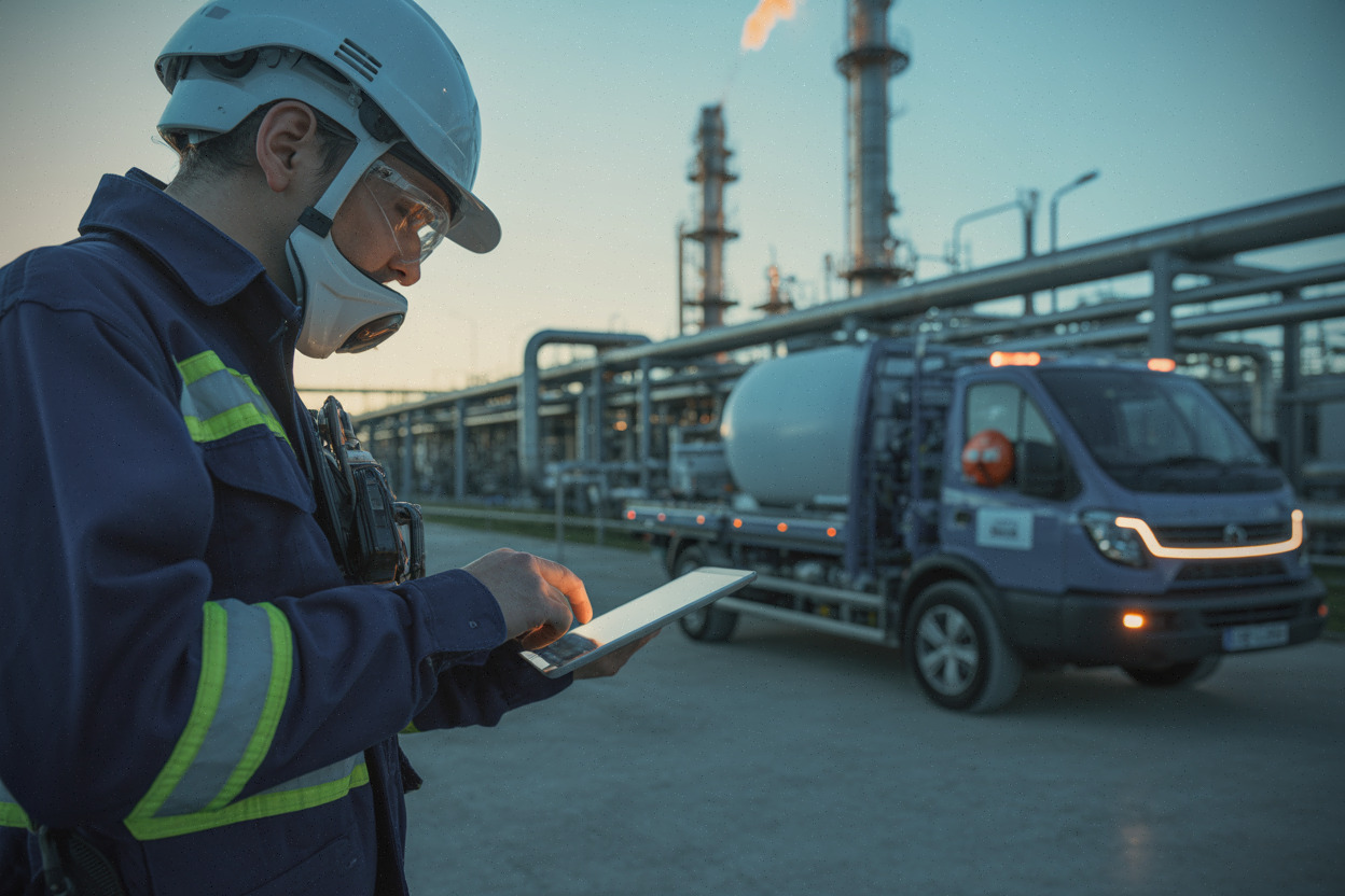 Employé de raffinerie surveillant des installations pétrolières en période de tension