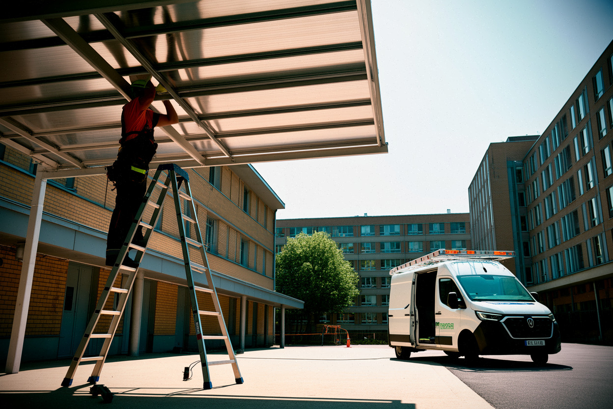 Travaux d’adaptation urbaine contre les canicules dans une école