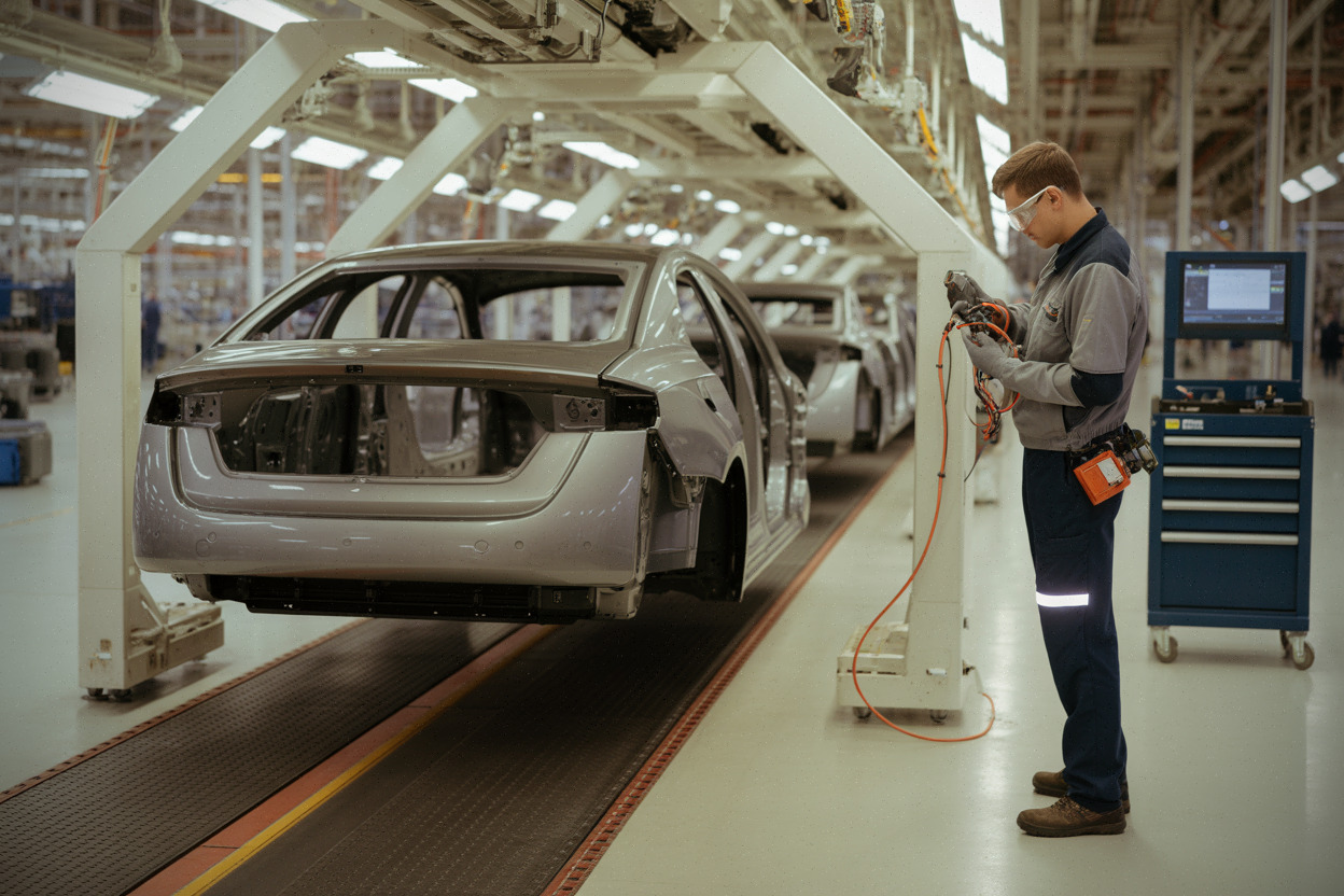 Ligne d’assemblage hongroise pour berline électrique Mercedes, contrôle haute tension