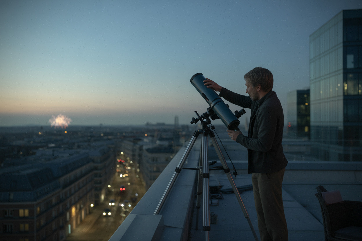 Observation du ciel sans Lune depuis un toit urbain contemporain