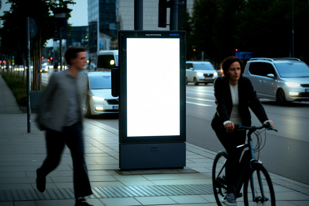Écran publicitaire numérique la nuit, débat sur sobriété énergétique