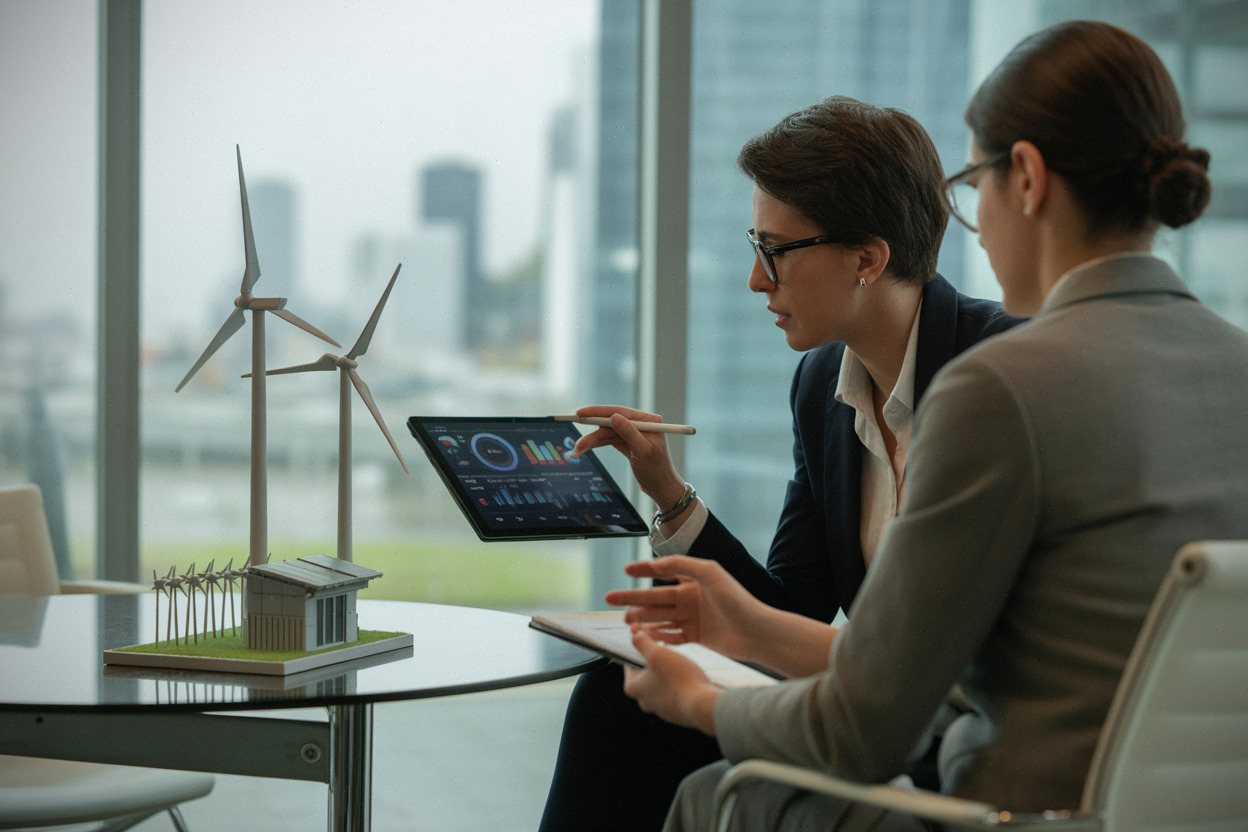 Réunion de conseil sur la stratégie énergie dans un bureau moderne