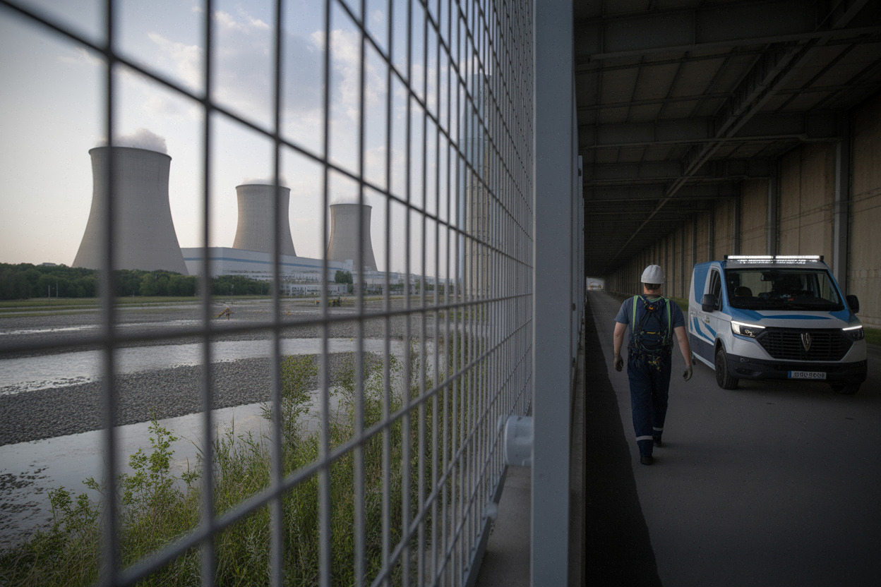 Centrale nucléaire française et rivière en été, contraintes de refroidissement