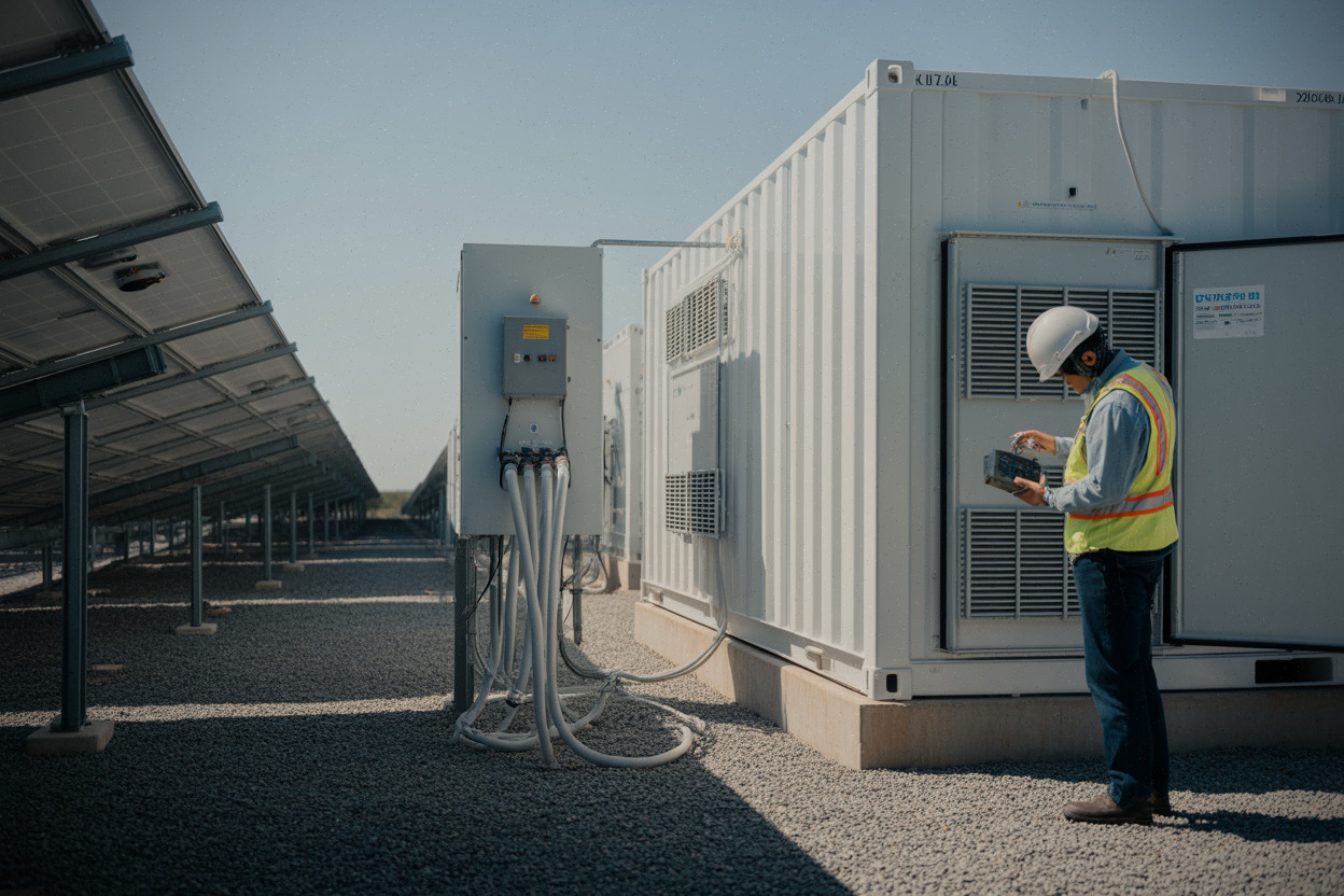 Batteries 15 MW sur site solaire portugais raccordé au réseau