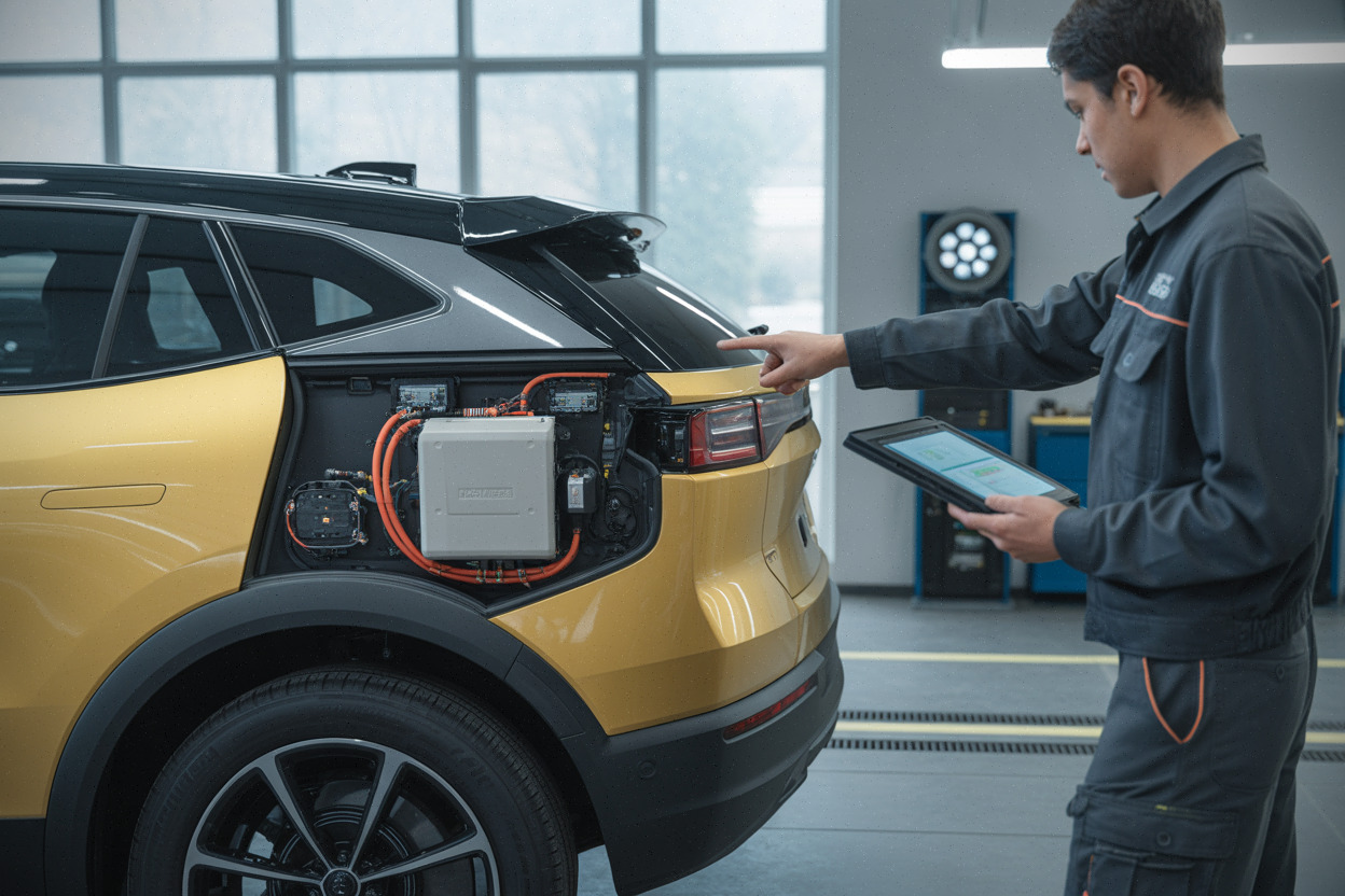 Prolongateur d’autonomie d’un SUV électrique en atelier moderne