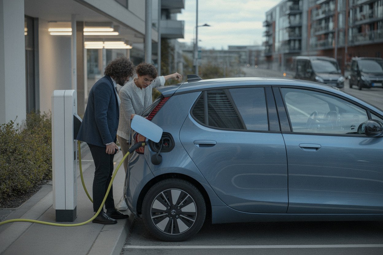 Recharge d’une Renault électrique en ville, usage quotidien et autonomie.