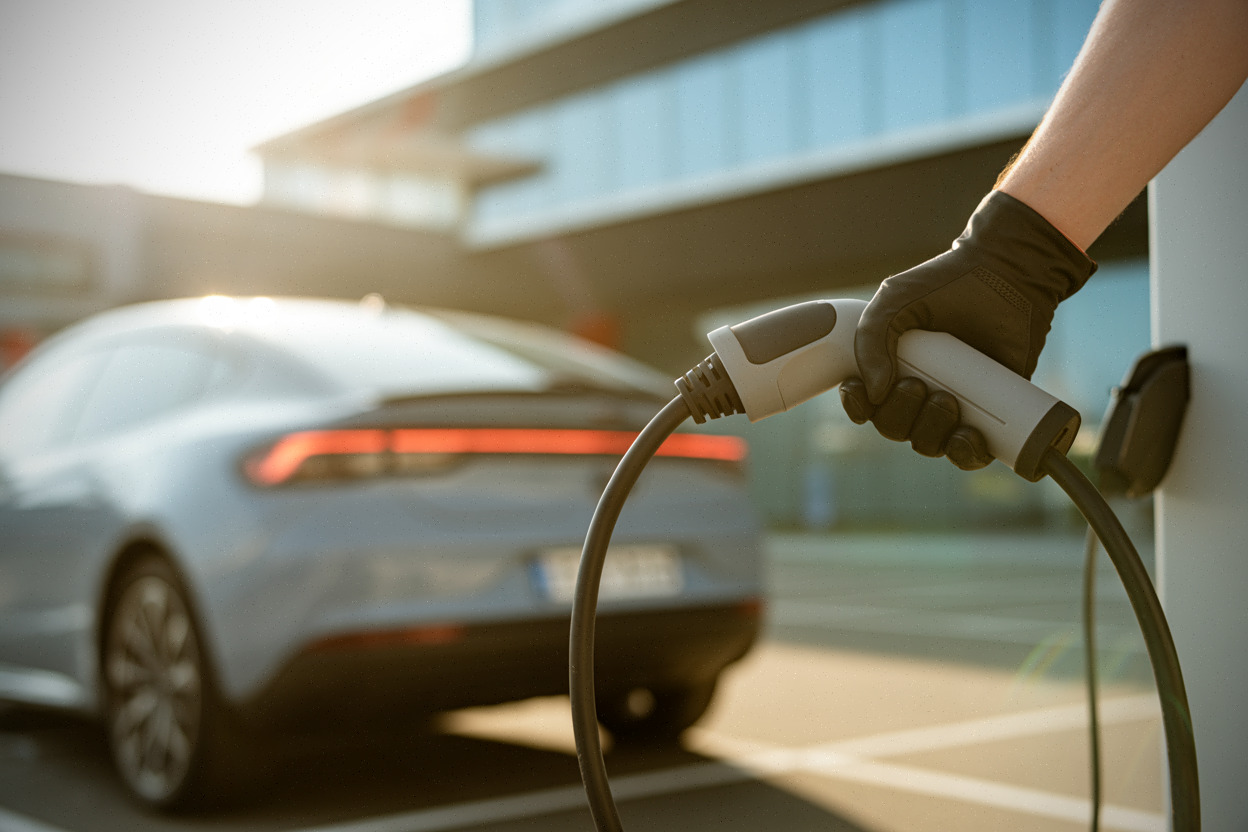 Connecteur de recharge électrique chauffé par la canicule, gros plan