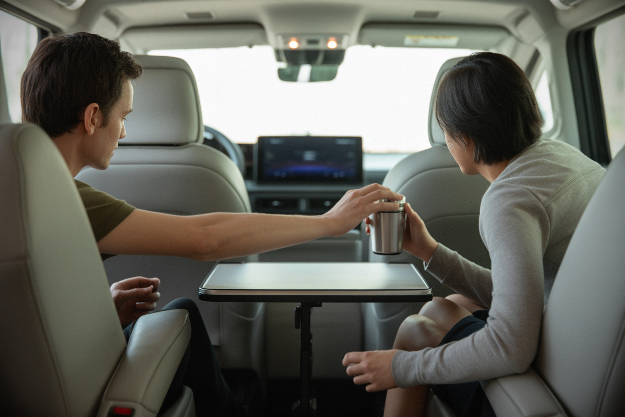 Habitacle modulable du SUV avec sièges rotatifs en configuration salon