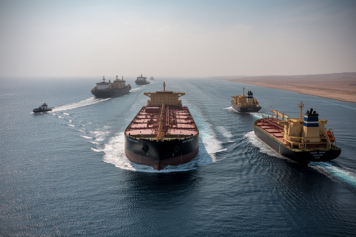 Pétrolier moderne en route sur un corridor maritime sensible au Moyen-Orient