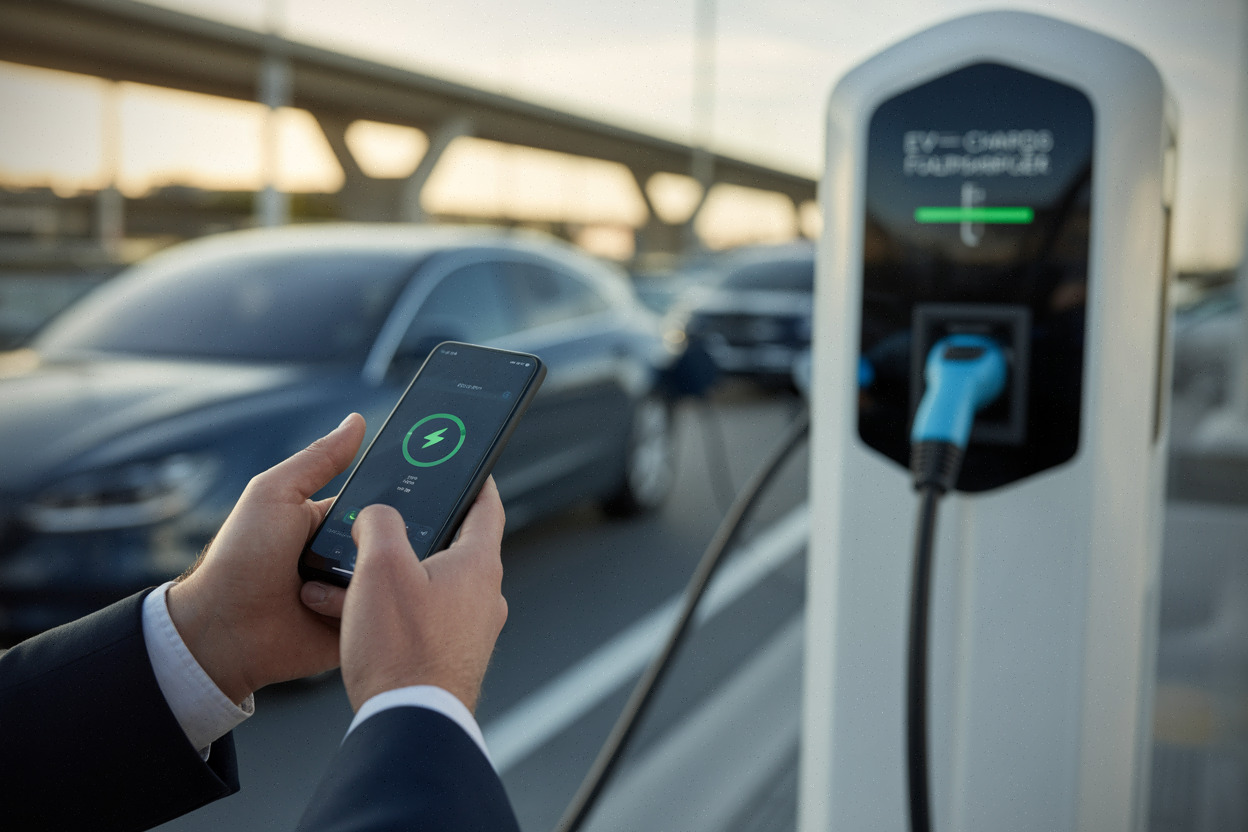 Consultation d’une application de recharge avant arrêt sur autoroute