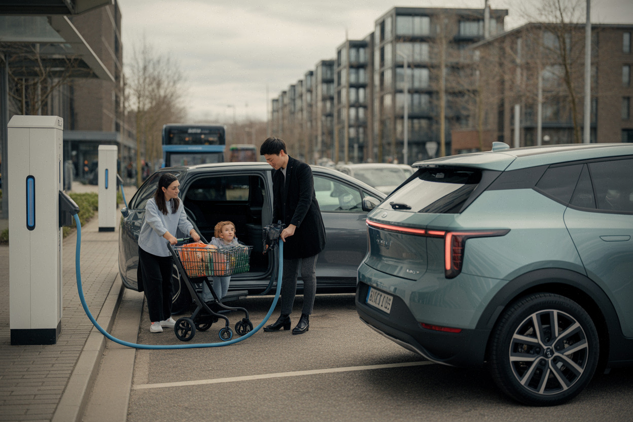Comparatif d’usage entre SUV électrique familial et Tesla Model Y à la recharge