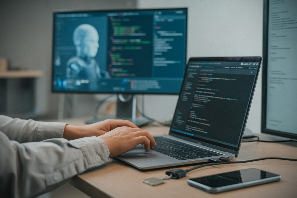 Poste de travail développeur utilisant un agent IA de programmation